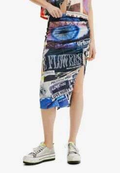 Desigual Slim Gathered Collage - Jupe Crayon - Black
