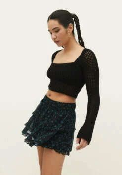 Stradivarius Ruffled - Minijupe - Black