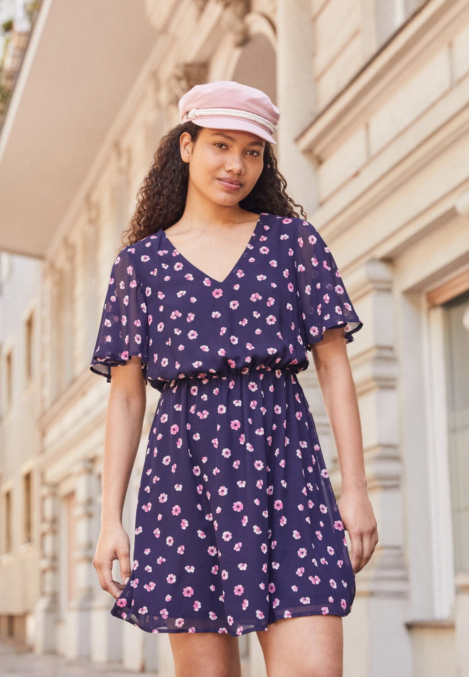 Anna Field V-Neck Sleeve Dress - Robe De Jour - Dark Blue/Pink 3 Anna Field V-Neck Sleeve Dress - Robe De Jour - Dark Blue/Pink