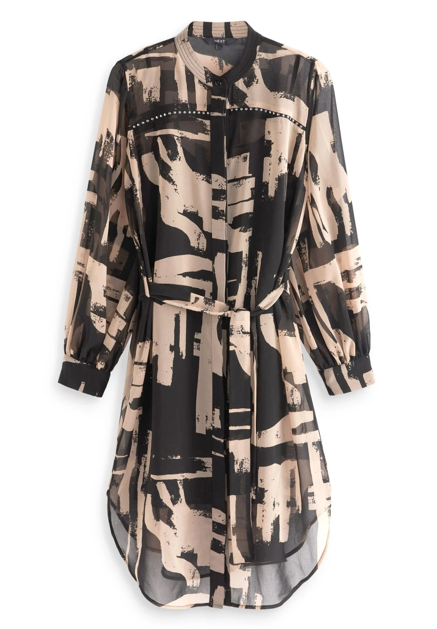 Next Printed Stud Detail Standard - Robe Chemise - Black White 7 Next Printed Stud Detail Standard - Robe Chemise - Black White – Image 5