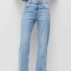 PULL & BEAR Mid Waist Faded - Jean Droit - Light Blue Denim