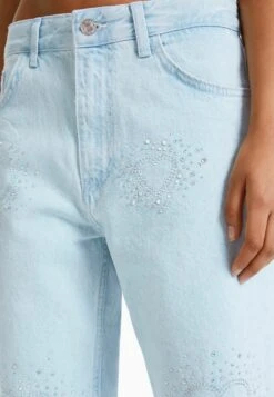 BERSHKA With Rhinestone Hearts - Jean Flare - Light Blue -Stradivarius Soldes 483cbdac732c434b9e50831578941dee