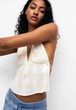 PULL & BEAR Embroidered Halter - Débardeur - Sand -Stradivarius Soldes 4b111522a4e64ad5a8b71091ba2ef210
