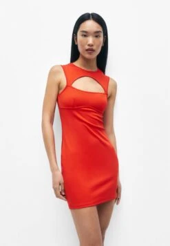 PULL & BEAR Short Cut Out - Robe Fourreau - Coral
