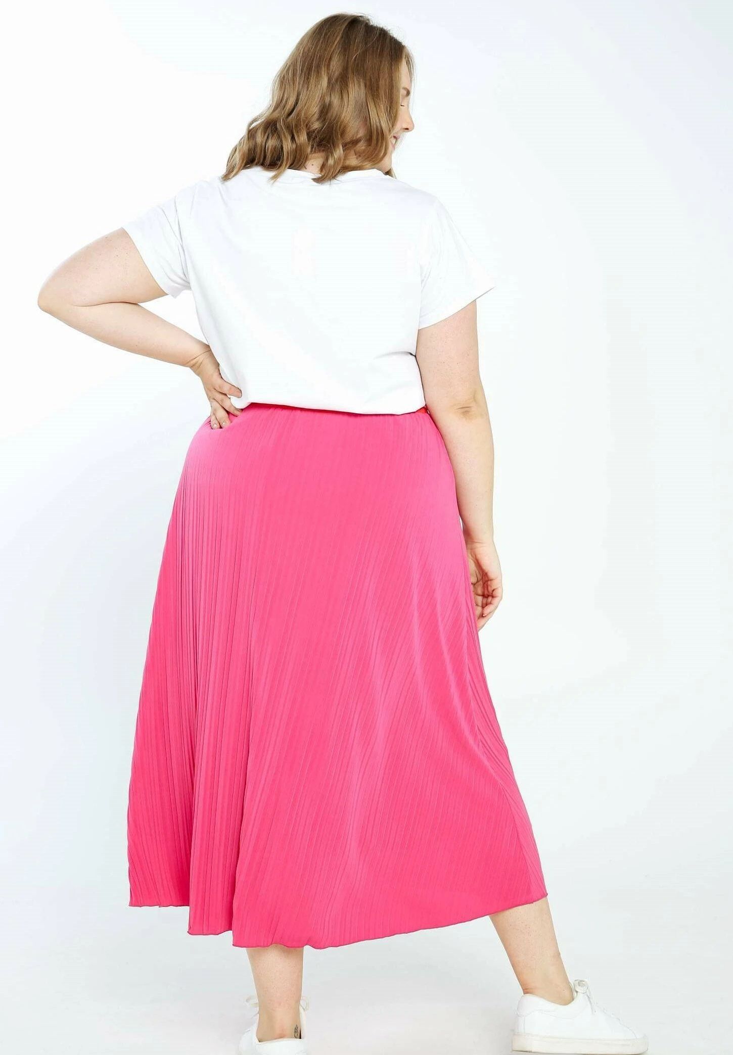 Langer, Unifarbener Mit Farbigem Gürtel - Jupe Plissée - Fushia 5 Langer, Unifarbener Mit Farbigem Gürtel - Jupe Plissée - Fushia – Image 3