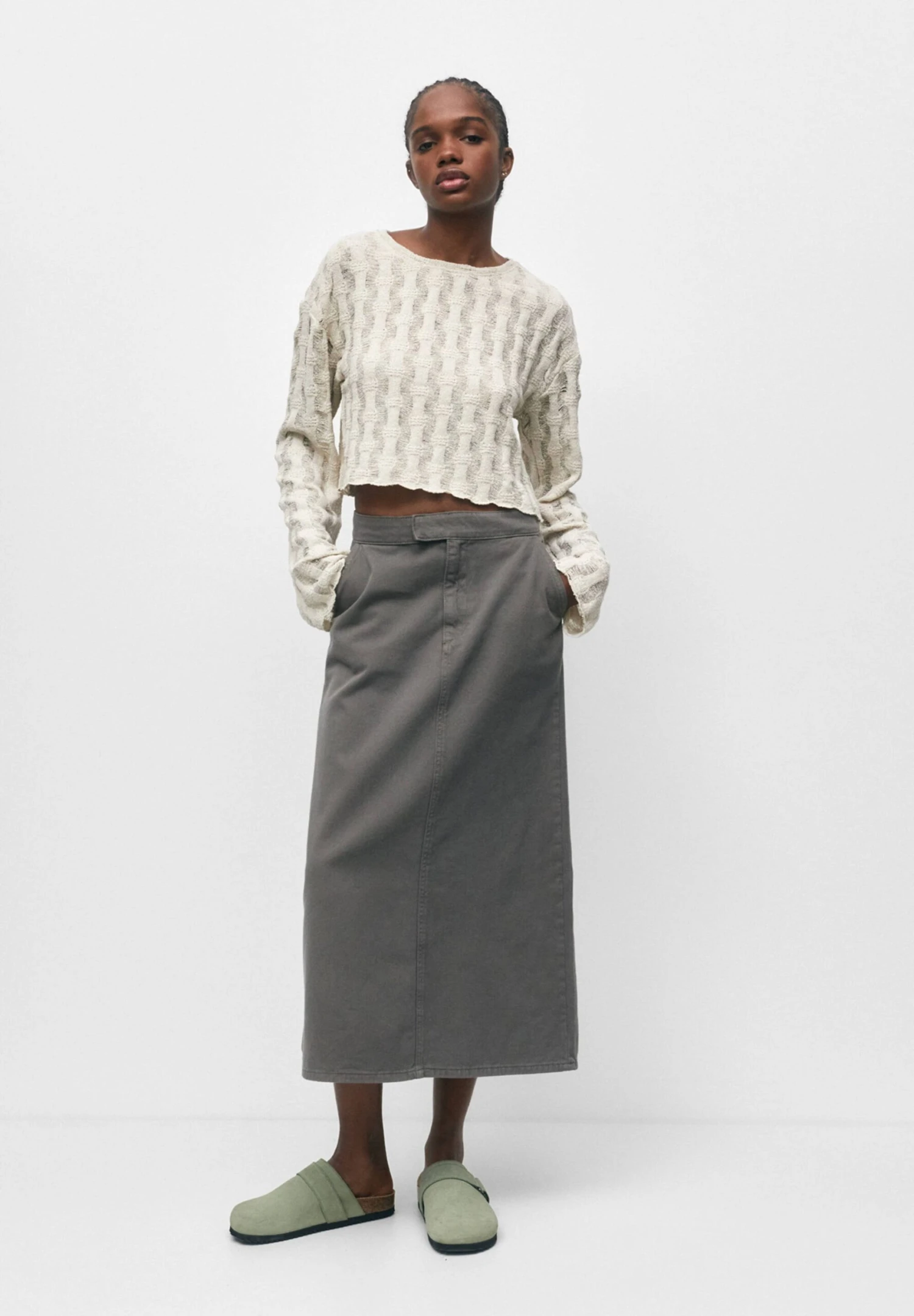 PULL & BEAR Long - Jupe Trapèze - Mottled Light Green 4 PULL & BEAR Long - Jupe Trapèze - Mottled Light Green – Image 2