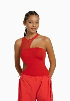 BERSHKA Sleeveless With Cut-Out And Detail - Débardeur - Red