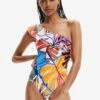 Desigual Asymmetric Strap Swimsuit - Maillot De Bain - Multicoloured -Stradivarius Soldes 65aad1de221c423199a9971cb068a9d9