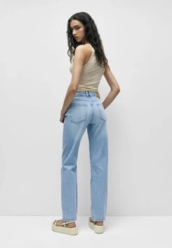 PULL & BEAR Mid Waist Faded - Jean Droit - Light Blue Denim -Stradivarius Soldes 668e59eb490045c99a35a20f53e78f3f