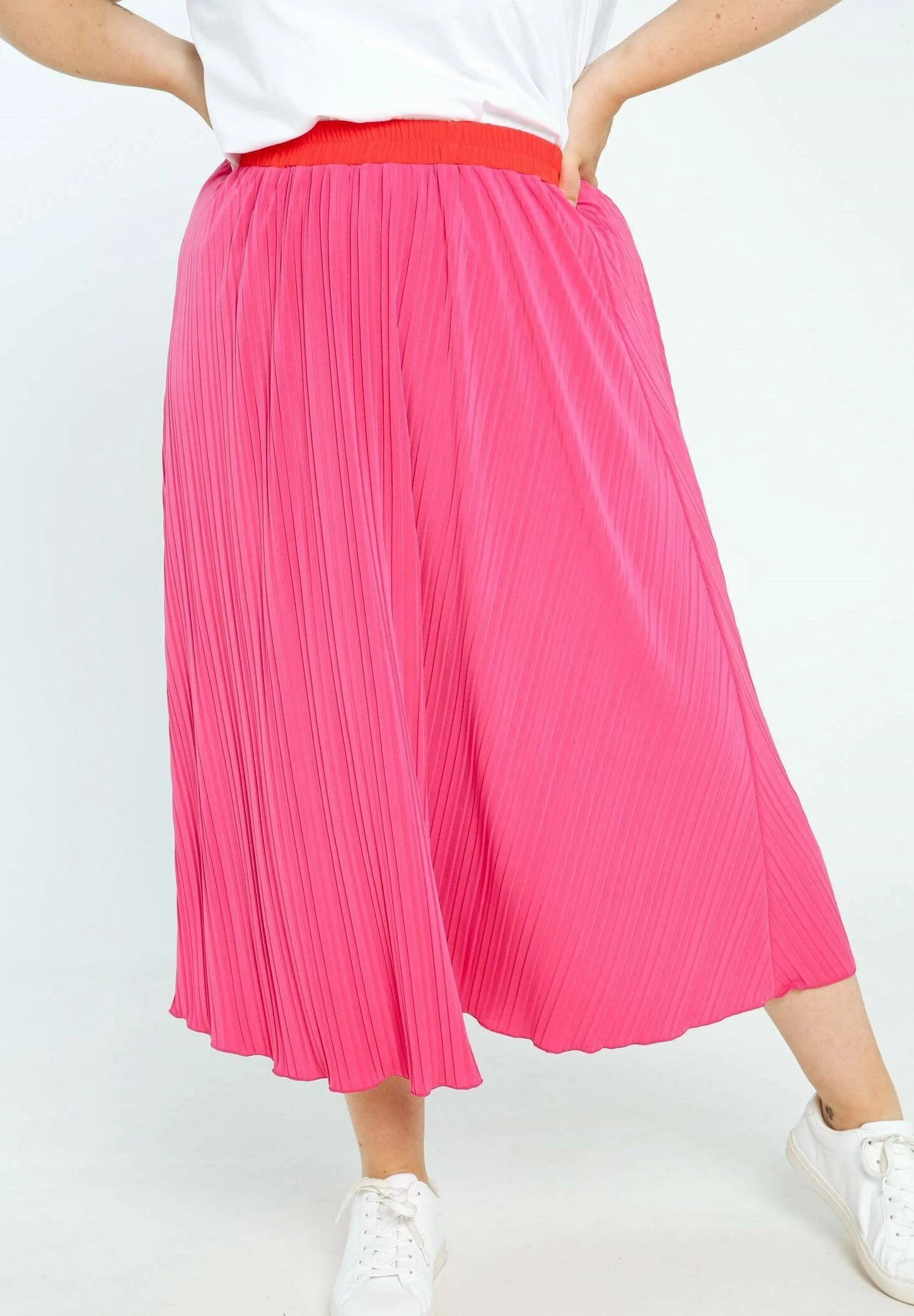 Langer, Unifarbener Mit Farbigem Gürtel - Jupe Plissée - Fushia 3 Langer, Unifarbener Mit Farbigem Gürtel - Jupe Plissée - Fushia