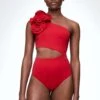 Oysho Floral Asymmetric - Maillot De Bain - Red
