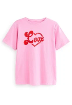 Next Short Sleeves Crew Neck - T-Shirt Imprimé - Pink Love Valentines Graphic