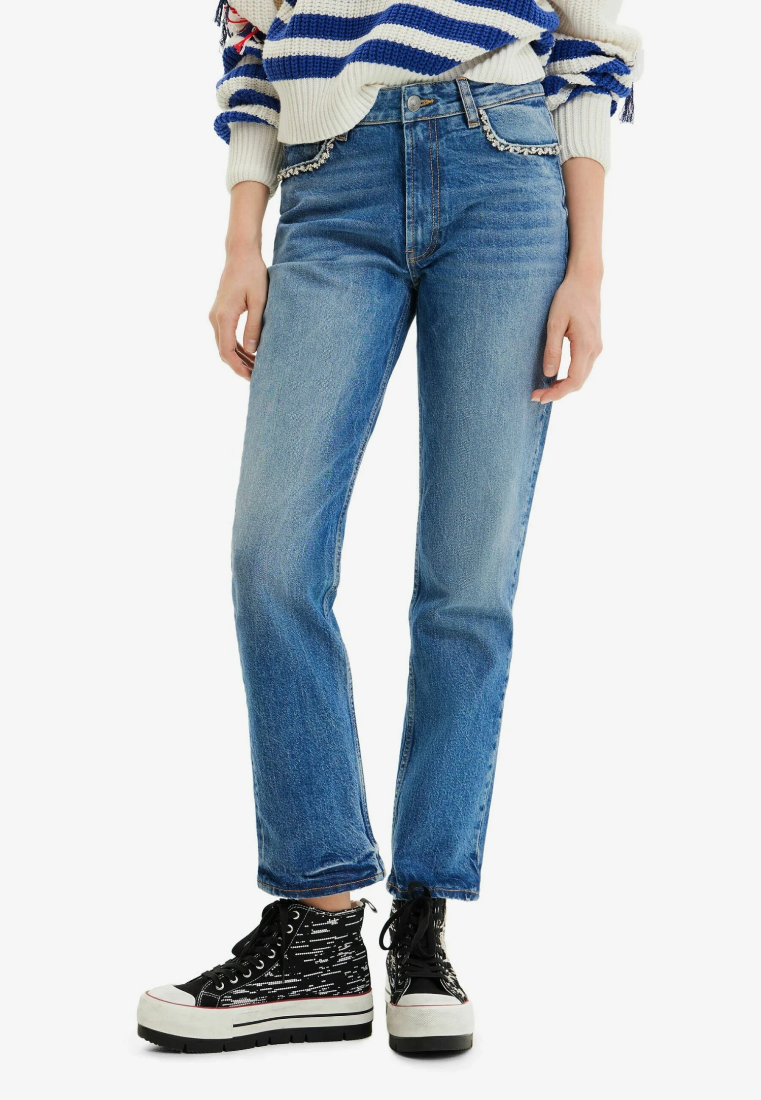 Desigual Rhinestone Detailtraight - Jean Droit - Blue 3 Desigual Rhinestone Detailtraight - Jean Droit - Blue