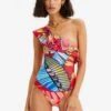 Desigual Asymmetric Strap Swimsuit - Maillot De Bain - Orange -Stradivarius Soldes b06e6e2639f14572b627527c4e9b2e6b