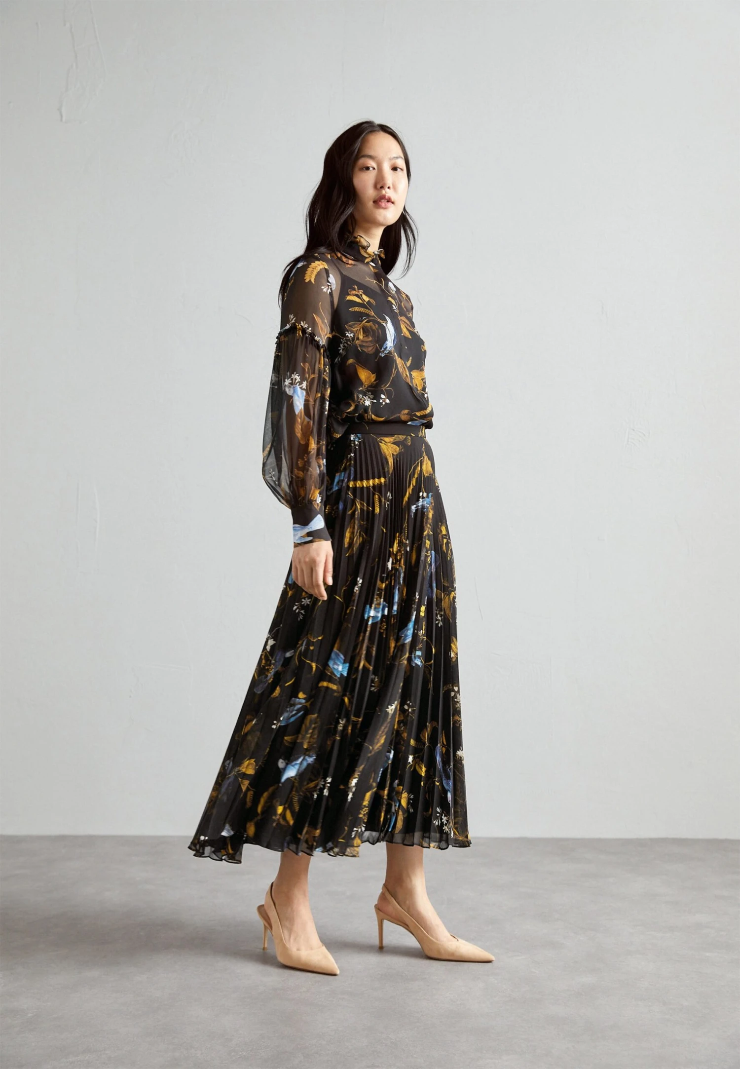 Erdem Midi Length Skirt - Jupe Plissée - Cecilia Birds Black 4 Erdem Midi Length Skirt - Jupe Plissée - Cecilia Birds Black – Image 2