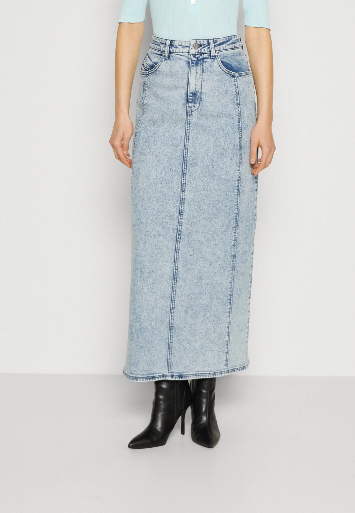 Gestuz Janice Long Skirt - Jupe Longue - Washed Mid Blue 3 Gestuz Janice Long Skirt - Jupe Longue - Washed Mid Blue