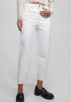 PULL & BEAR Cropped High Waist - Jean Droit - White
