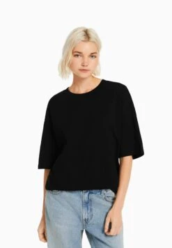 BERSHKA Short Sleeve - T-Shirt Basique - Black