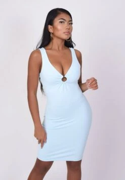 Décolletée À Détail Anneau - Robe Fourreau - Bleu Ciel