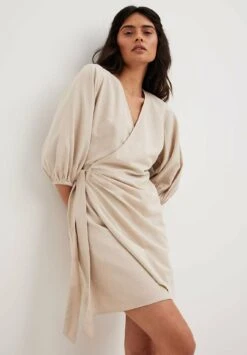 NA-KD In Wickeloptik Aus Mischung - Robe De Jour - Beige