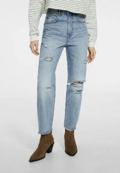 Stradivarius Cropped - Jean Droit - Light Blue