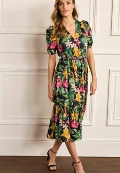 Next Ruched Sleeve Midi - Robe De Jour - Floral
