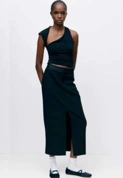 PULL & BEAR Midi Turnover Waistband - Jupe Crayon - Mottled Black -Stradivarius Soldes e9cdc73ddc634bcaab049d2cd555ddb1