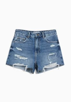 BERSHKA Ripped With Pockets - Short En Jean - Dark Blue -Stradivarius Soldes ee4efb85502745898e7122d167ea97ae