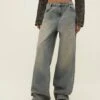 Stradivarius Baggy - Jean Flare - Dirty Denim