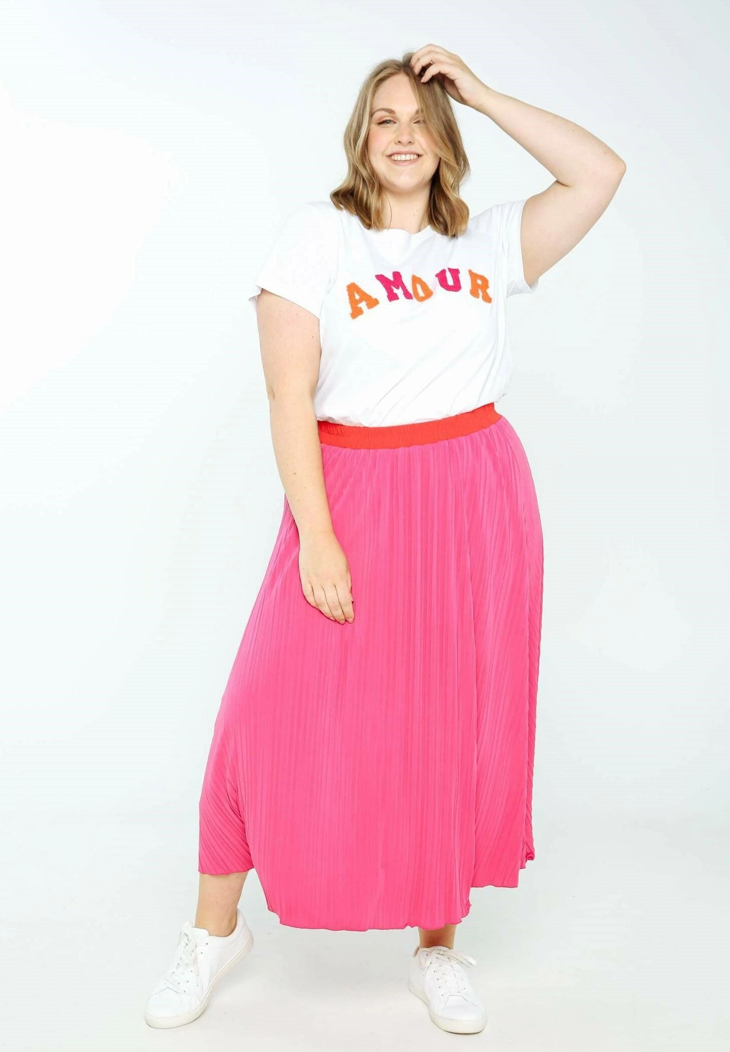 Langer, Unifarbener Mit Farbigem Gürtel - Jupe Plissée - Fushia 7 Langer, Unifarbener Mit Farbigem Gürtel - Jupe Plissée - Fushia – Image 5